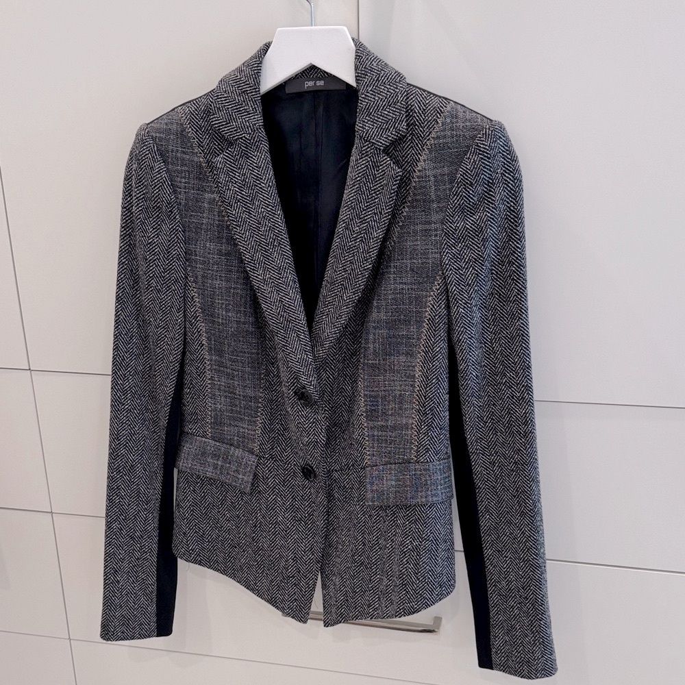 Per Se Black & Gray Multi-textured Herringbone Blazer - Size 2